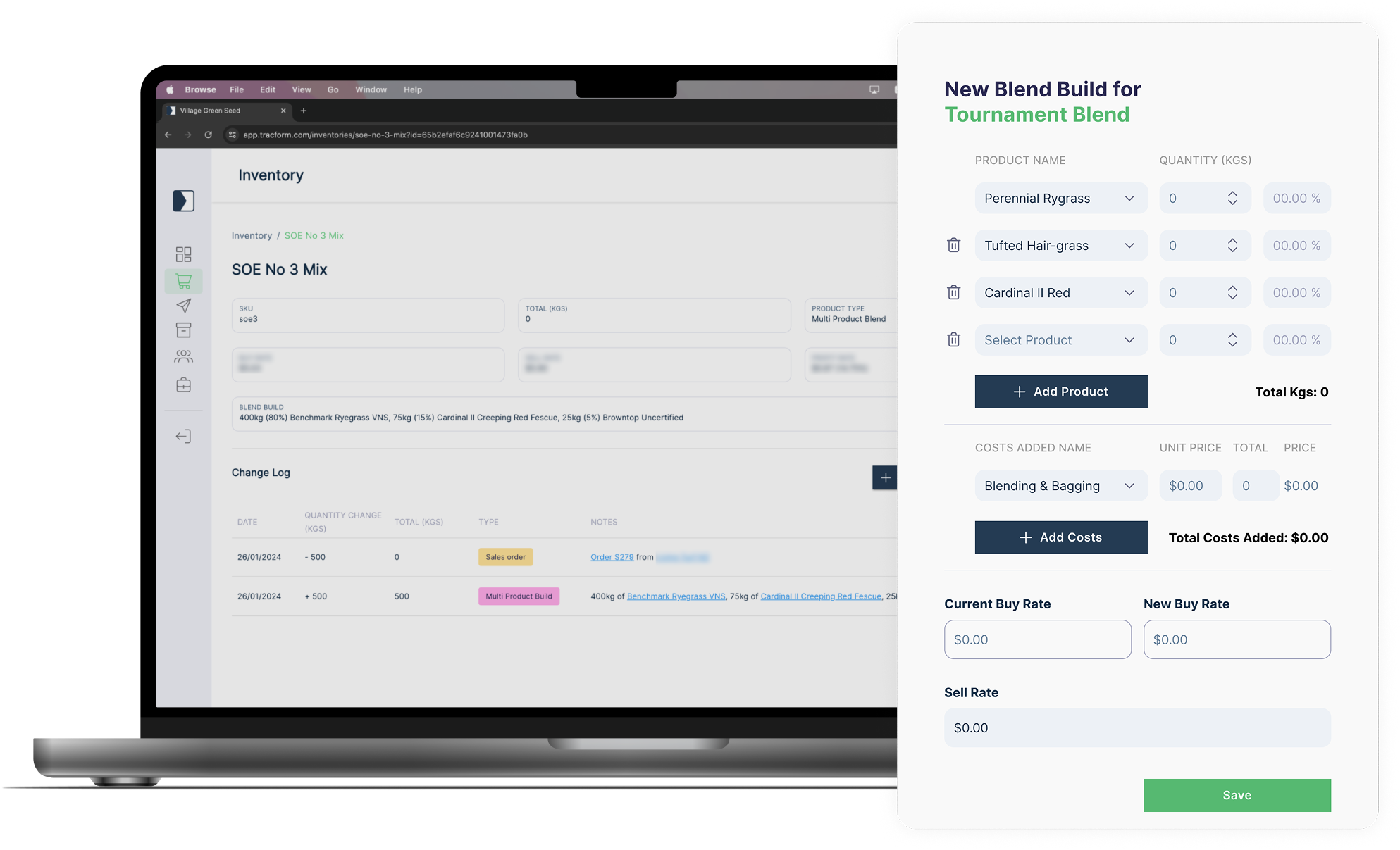 New blend creation screen