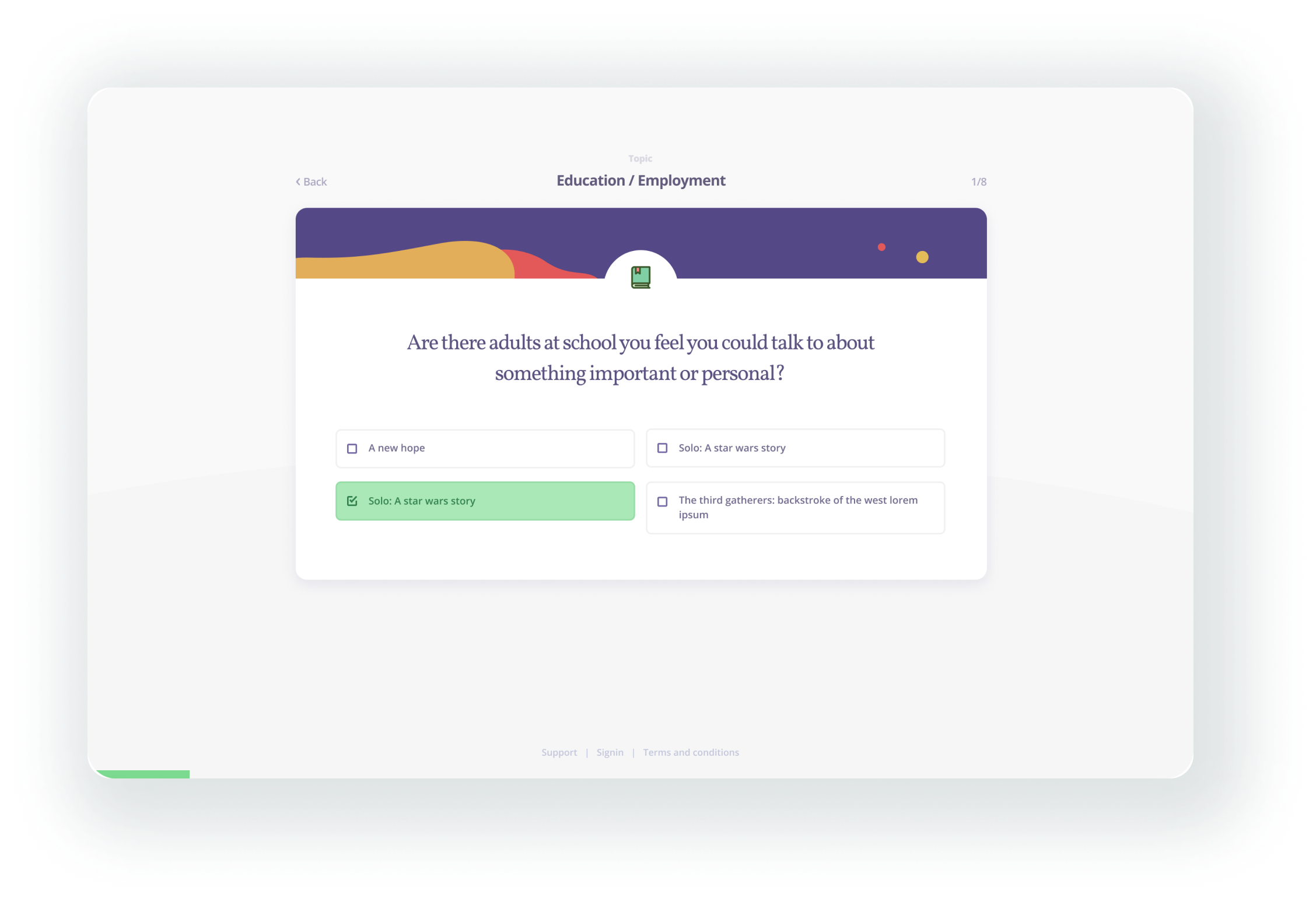 Anamata questionnaire form — engaging digital assessment interface