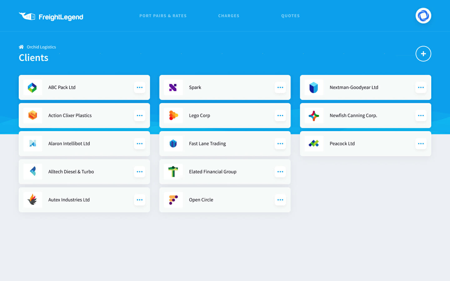 Freight Legend — client management and rate comparison dashboard